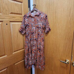 Natural Life Rebecca Midi Dress Burnt Orange Floral Boho cottagecore Size Small